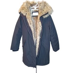 Wilfred Mont Blanc Long Parka In Black With Faux Fur Lining Size L